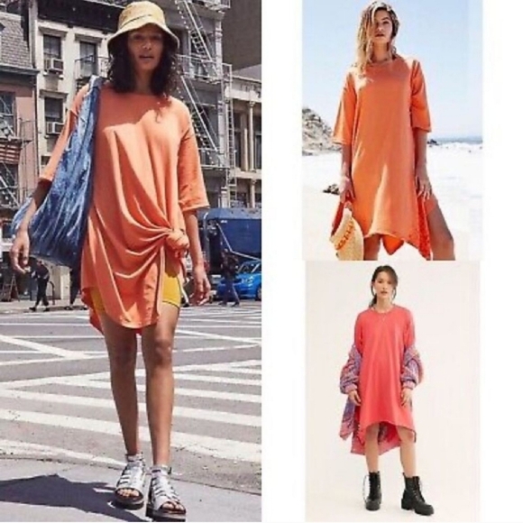 Free People Beach Kahana Tunic Dress in Orange Small Oversized Fit Pima Cotton - Picture 1 of 9